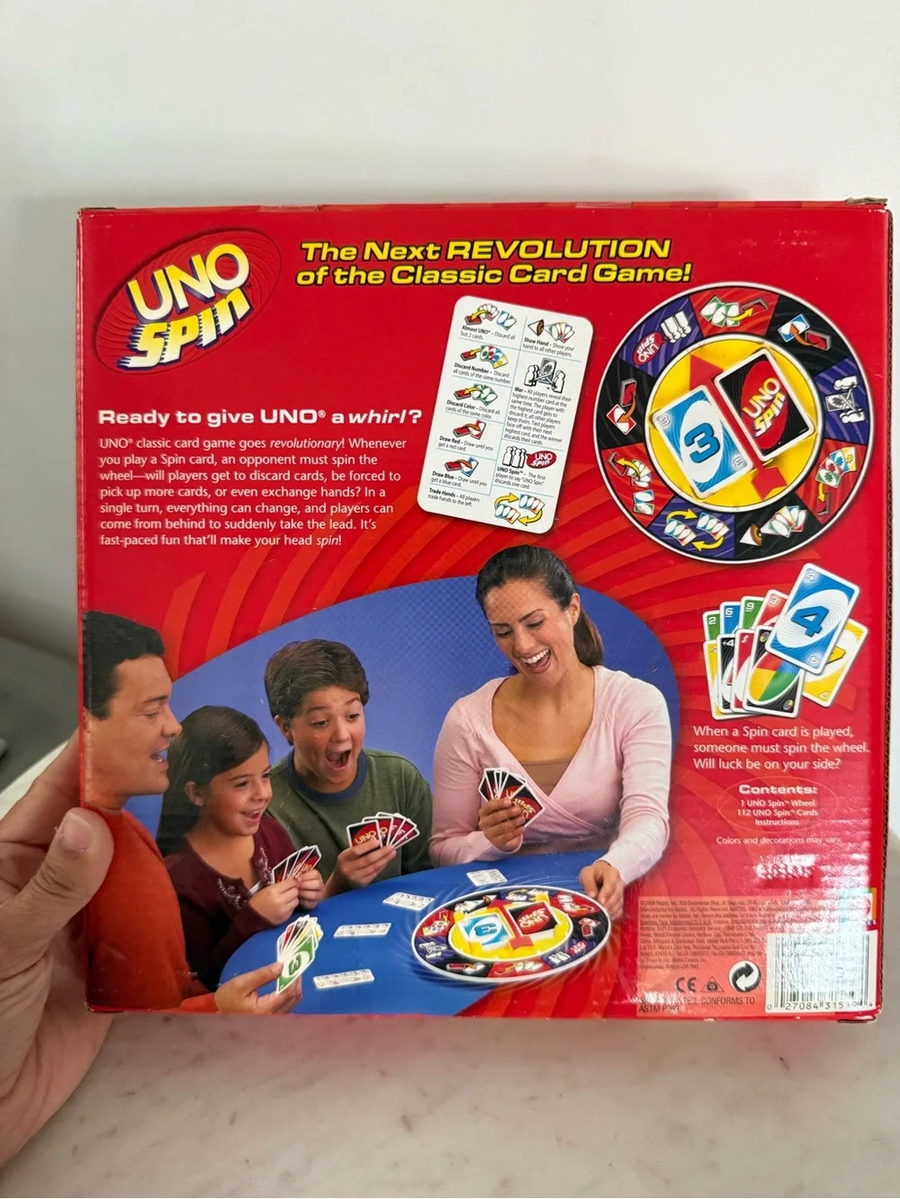 NEW! UNO Spin Game – Mattel Family Card Game w/ Spinner – Complete – Ages 7+